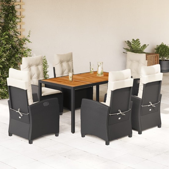 Ensemble à manger de jardin coussins 7pcs noir résine tressée