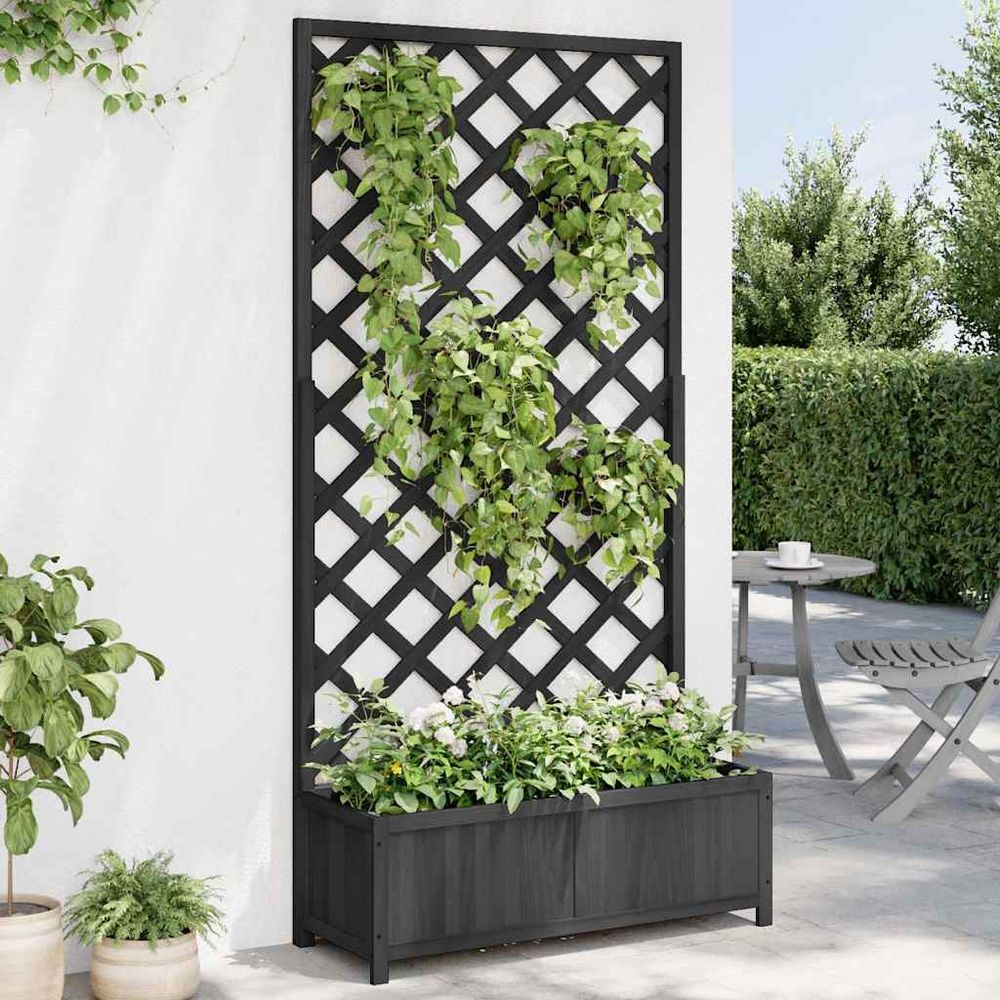 Grande jardinière treillage bois de sapin pour plantes grimpantes jardin noir 180cm