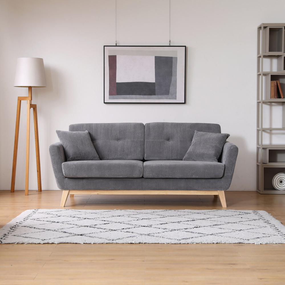 Canapé scandinave 3 places velours côtelé gris hoga