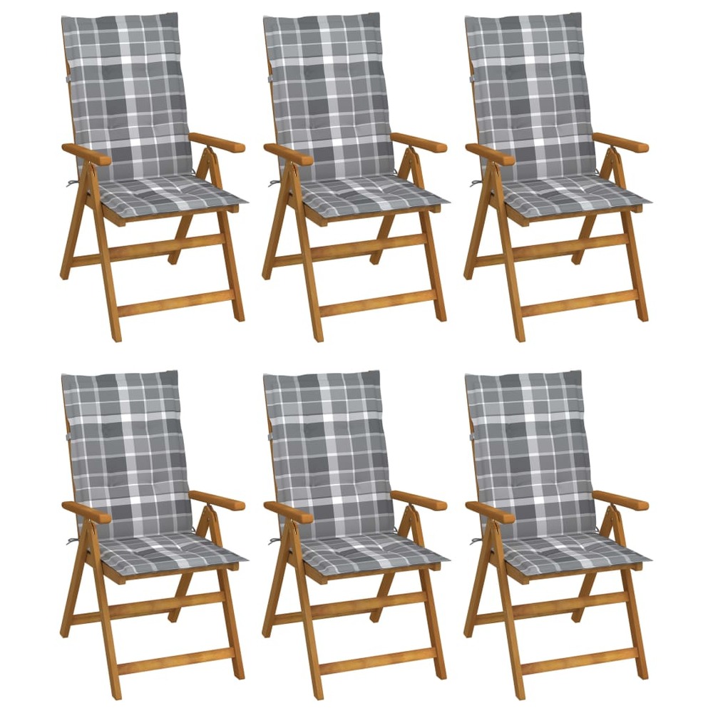 Chaises pliables de jardin lot de 6 avec coussins bois d'acacia