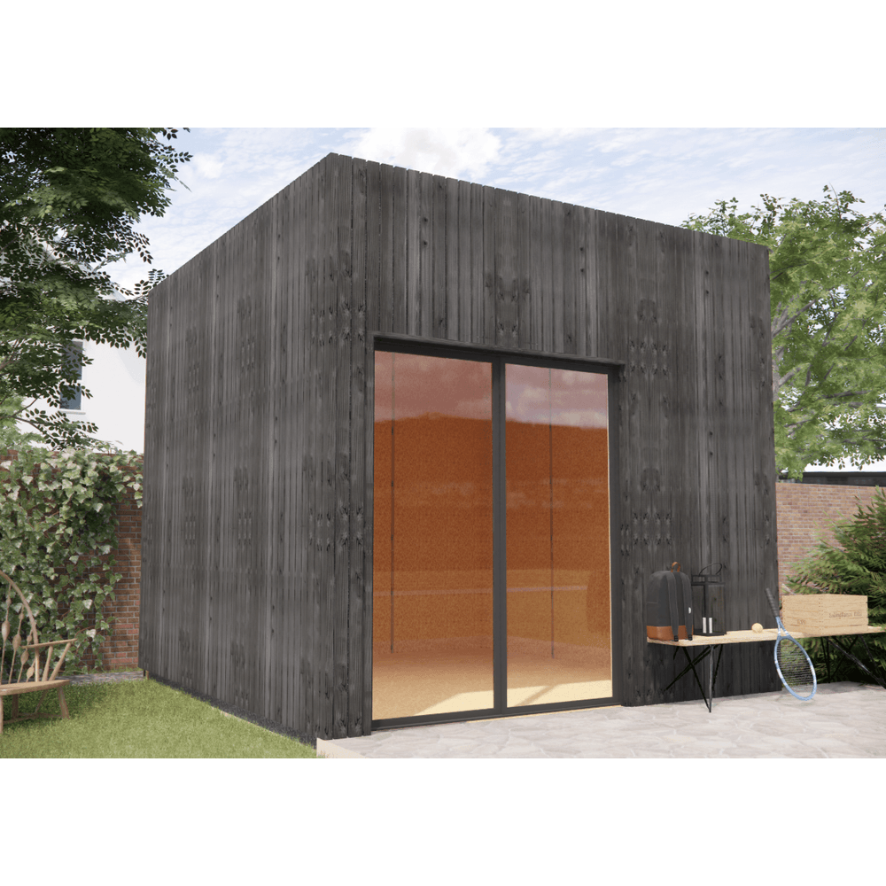 Bureau de jardin 4 saisons en bois 3,3 x 3,5 x 3,2 m / isolation re2020 avec plancher isolé / menuiseries alu k-line