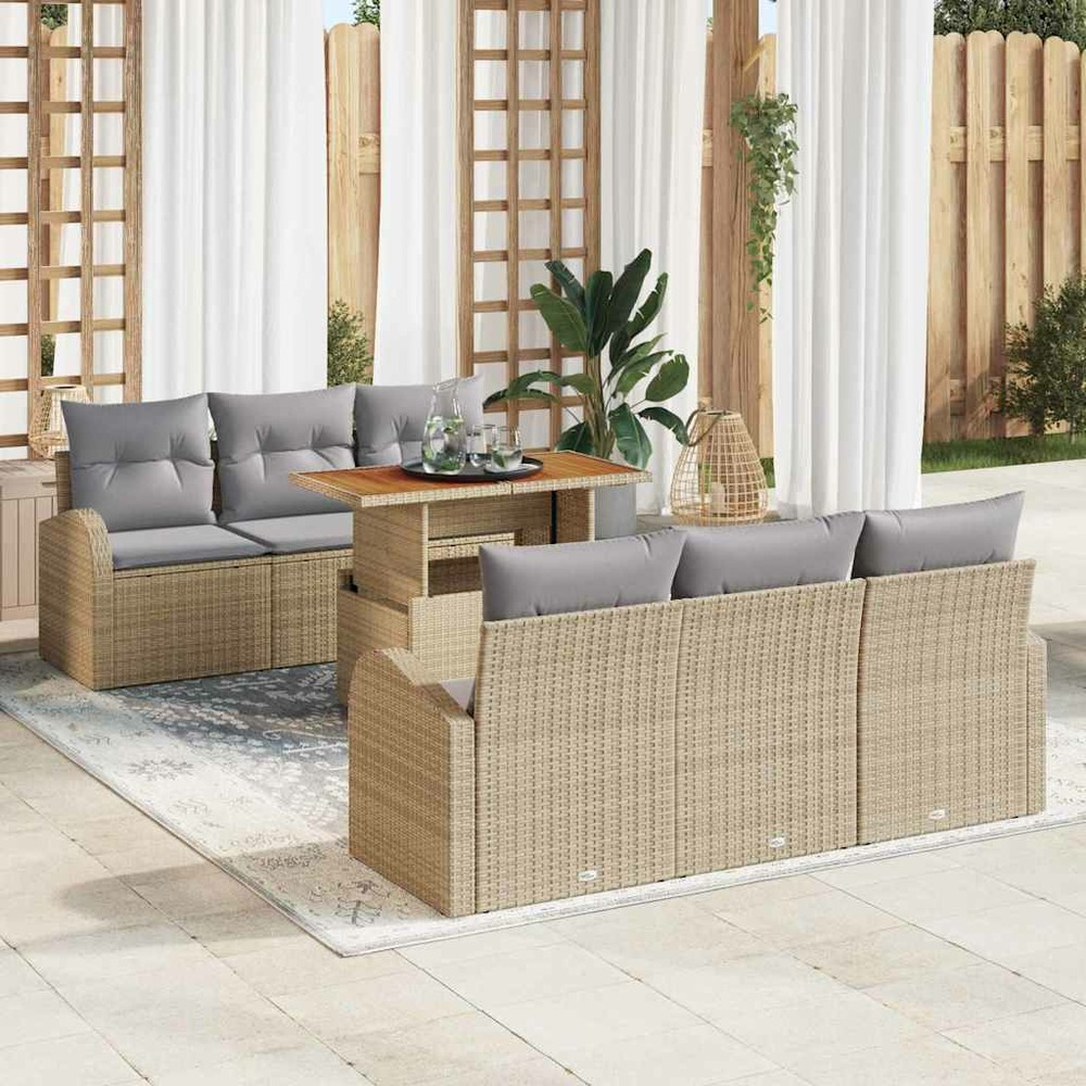 Ensemble de canapé de jardin 7 pcs beige poly rotin