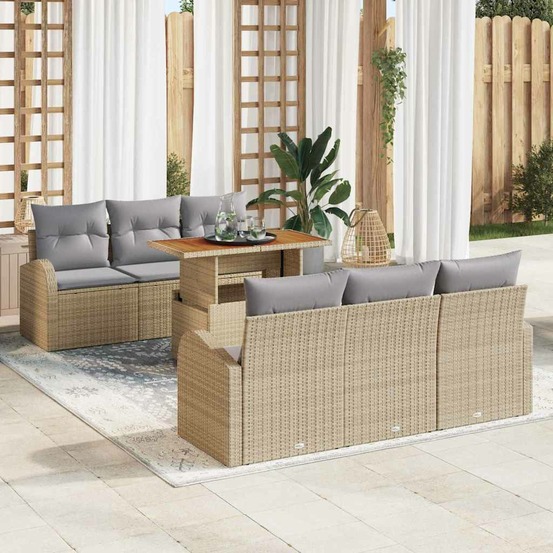 Ensemble de canapé de jardin 7 pcs beige poly rotin