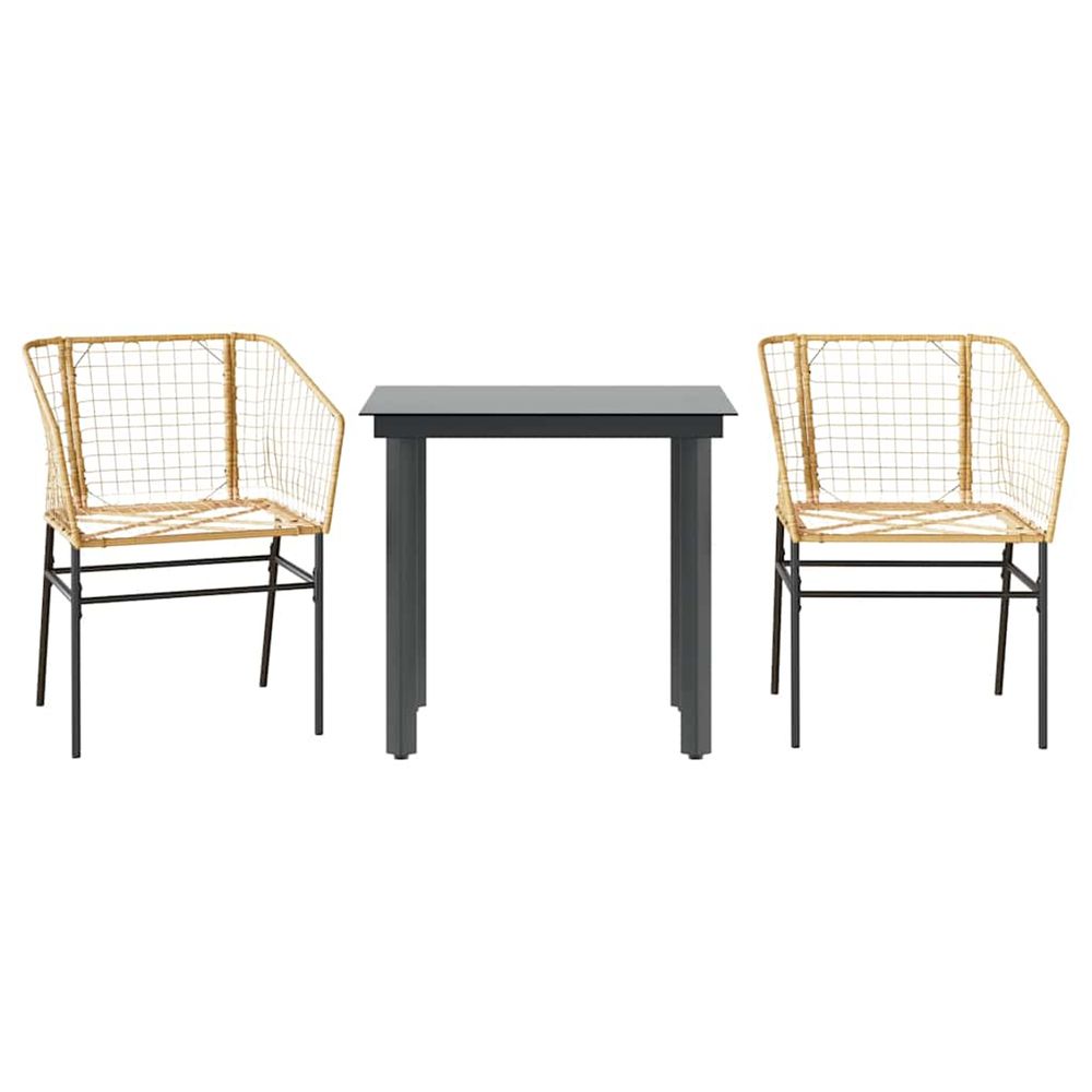 Ensemble à manger de jardin 3pcs marron résine tressée verre