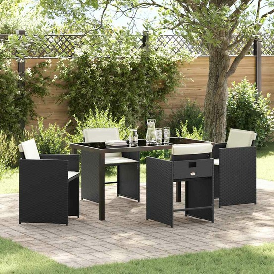 Ensemble de salle à manger pour jardin 5 pcs noir polyrotin