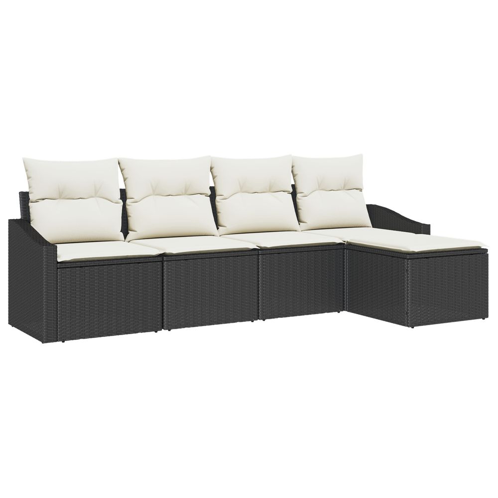 Ensemble de salle à manger de jardin 5 pièces avec coussins en poly rattan marron