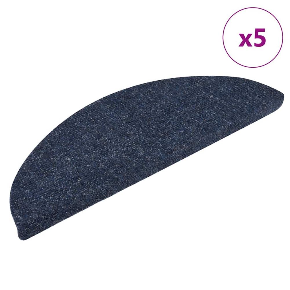 Tapis d'escalier autocollants 5 pièces 56 x 17 x 3 cm bleu demi-rond