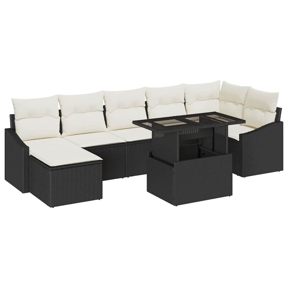 Ensemble de canapé de jardin 8 pc noir et crème polyrotin