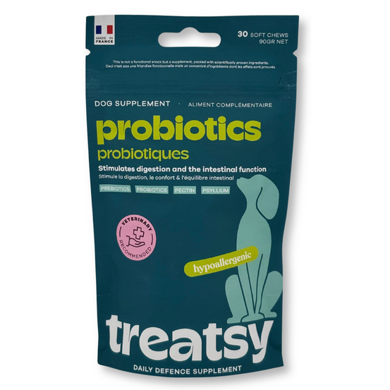 Probiotiques pour chien - Soutien de la Digestion & du Microbiote - Prébiotiques & Psyllium