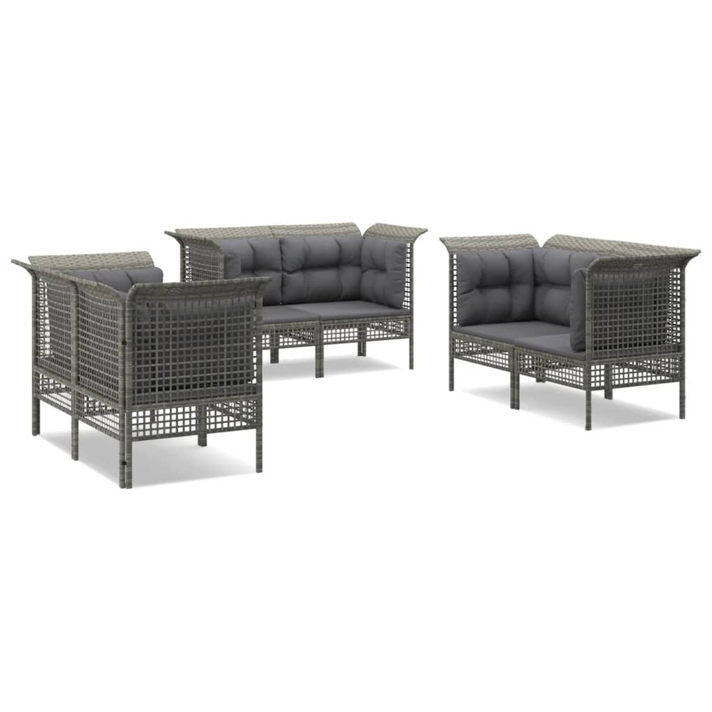 Salon de jardin 6 pcs avec coussins gris résine tressée