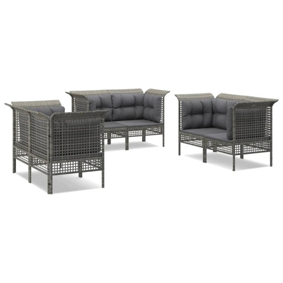 Salon de jardin 6 pcs avec coussins gris résine tressée