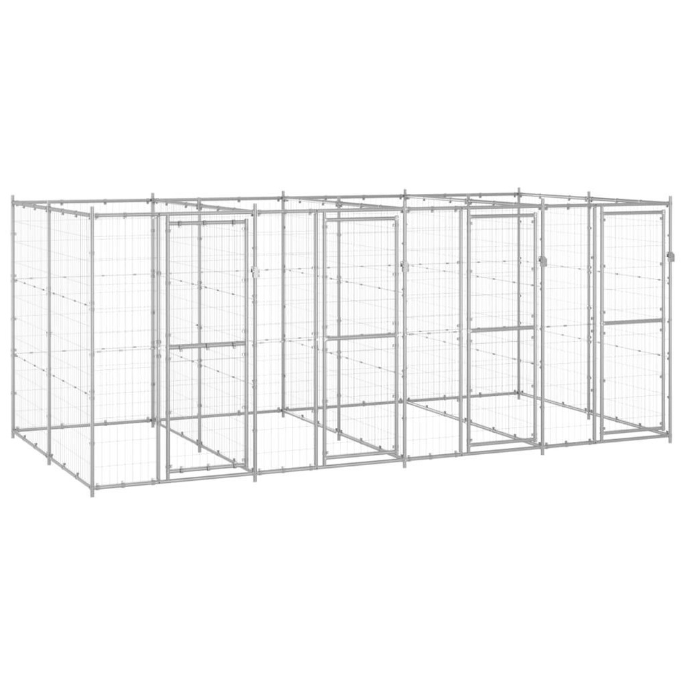 Chenil extérieur cage enclos parc animaux chien extérieur acier galvanisé 9,68 m²
