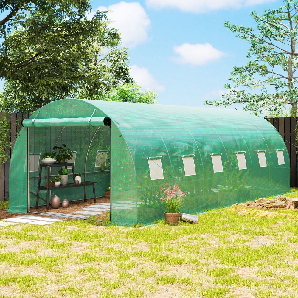 Serre tunnel de jardin acier galvanisé 600 x 300 x 197 cm bâche verte renforcée pour potager - comfortxl outdoor living