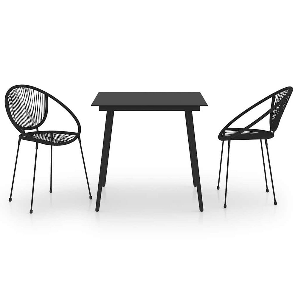Ensemble à manger d'extérieur 3 pcs rotin pvc noir