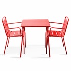 Ensemble table de jardin carrée et 2 fauteuils acier rouge