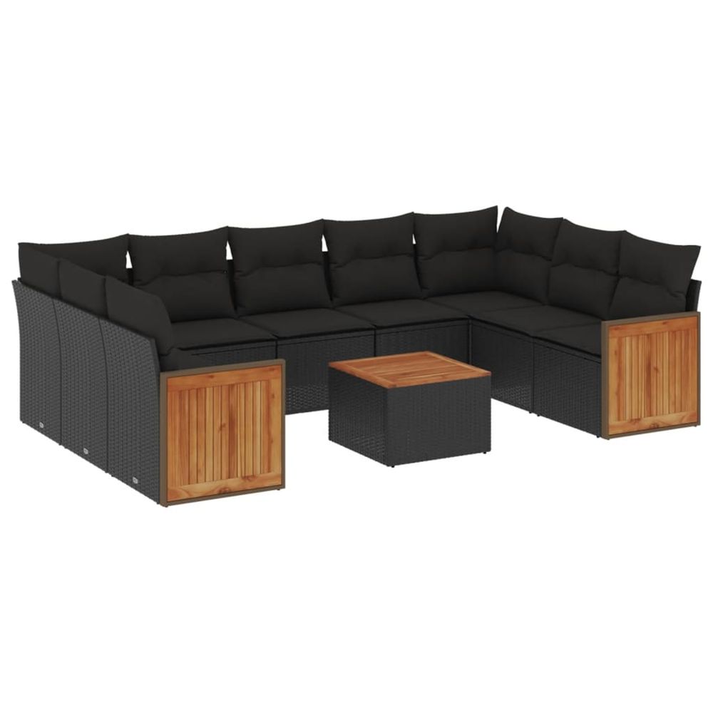 Salon de jardin 10 pcs avec coussins noir résine tressée