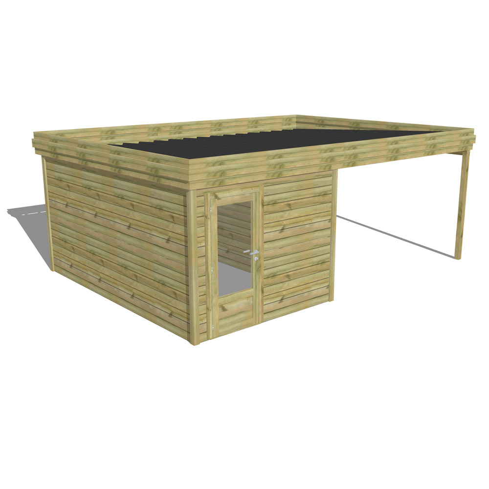 Abri de jardin bois pin traité autoclave 27mm - 6,14x4,34m / 27m2 - bac acier - abri français