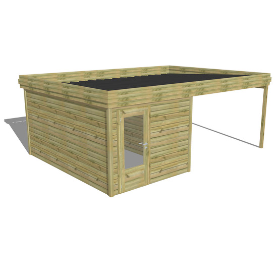 Abri de jardin bois pin traité autoclave 27mm - 6,14x4,34m / 27m2 - bac acier - abri français