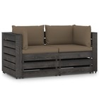 Salon de jardin meuble d'extérieur ensemble de mobilier 2 places avec coussins bois imprégné de gris