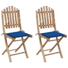 Chaises pliables de jardin 2 pcs avec coussins bambou
