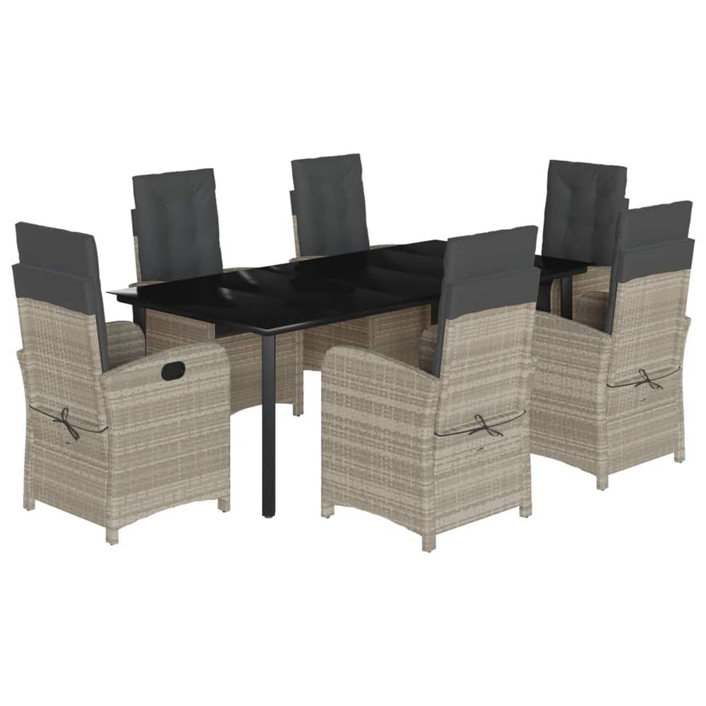 Ensemble à manger de jardin et coussins 7 pcs gris clair rotin