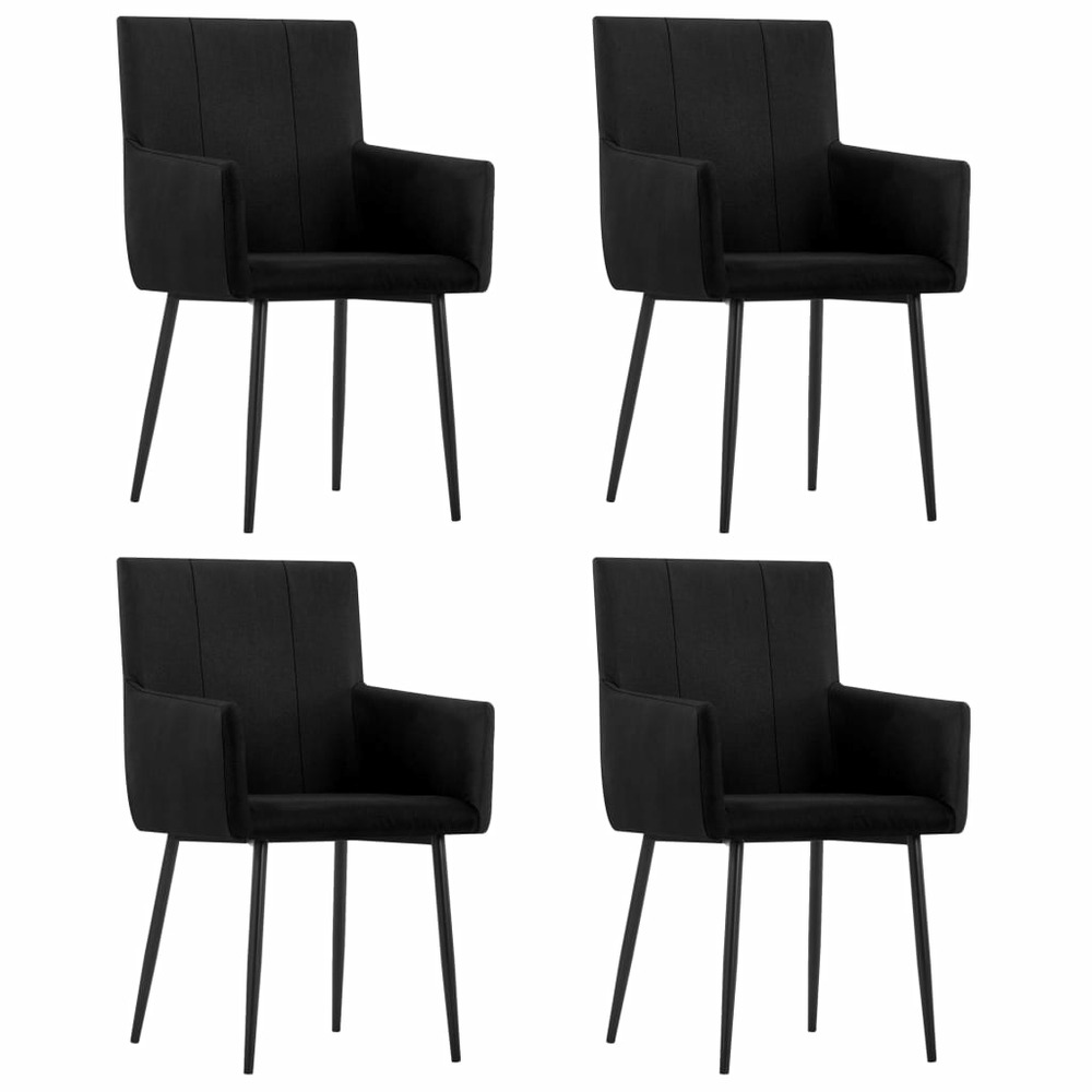 Chaises de salle à manger avec accoudoirs 4 pcs noir tissu