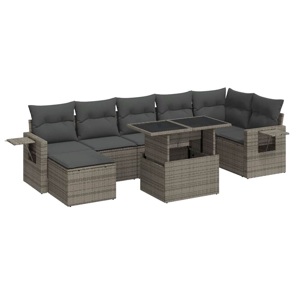 Salon de jardin 8 pcs avec coussins gris résine tressée
