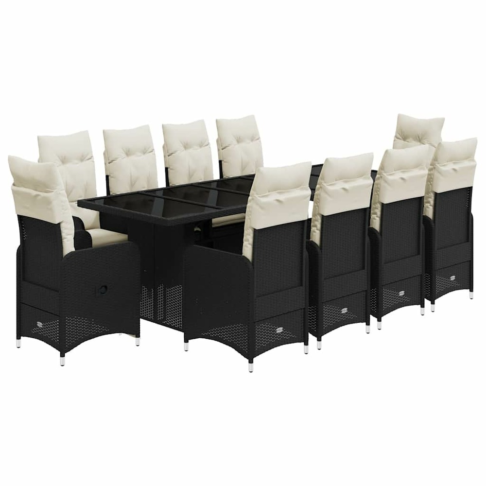 Ensemble de bistro de jardin 11 pcs coussins noir poly rotin
