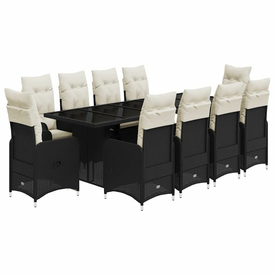 Ensemble de bistro de jardin 11 pcs coussins noir poly rotin