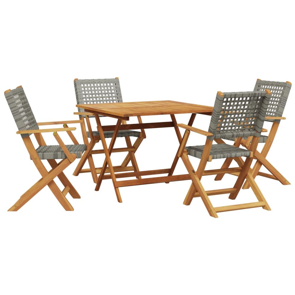 Ensemble à manger de jardin 5 pcs résine tressée et bois massif