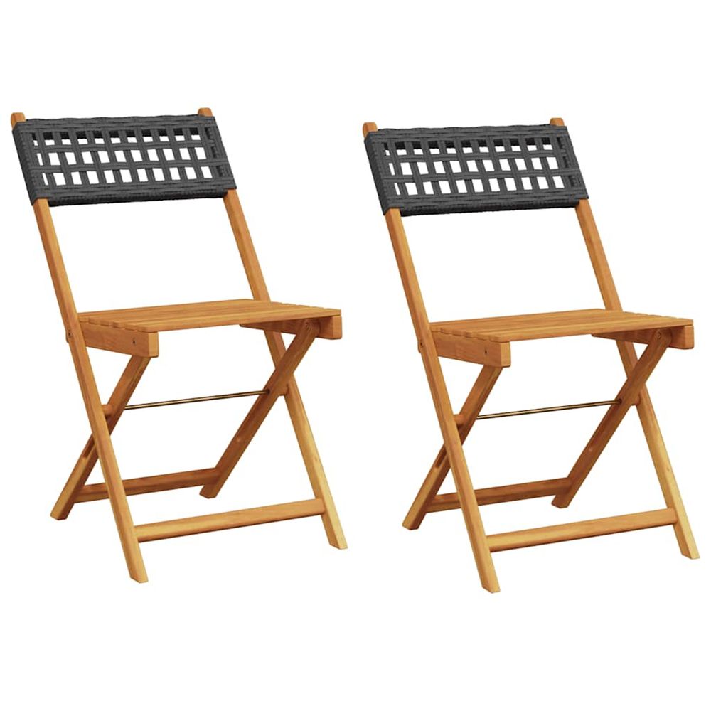 Chaises pliantes 2 pièces en bois massif d'acacia noir et polyrotin