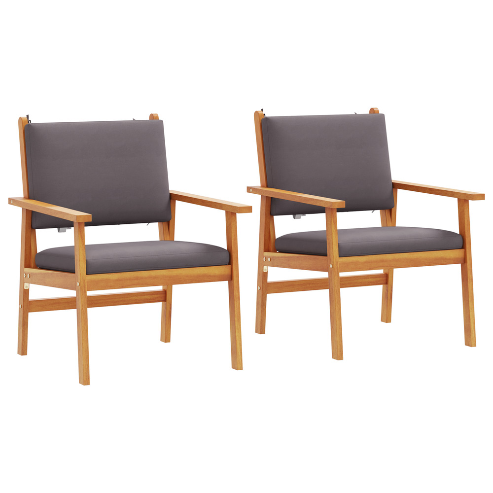 Chaises de jardin 2 pcs avec coussins en bois d'acacia massif