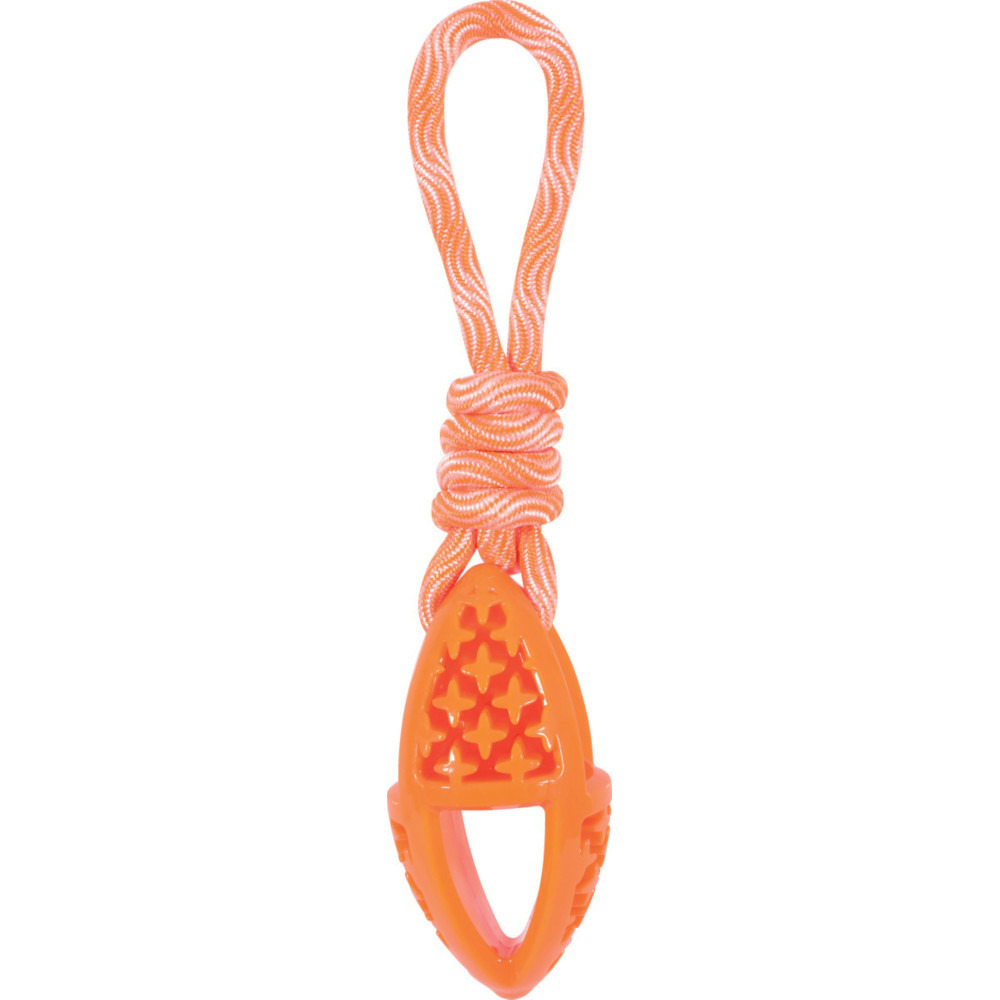 Jeux pour chien ovale en tpr et corde, orange longueur 27.5 cm
