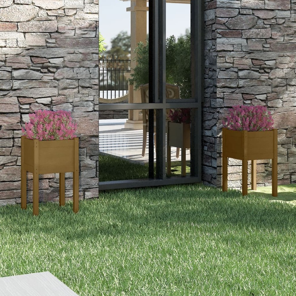 Jardinières 2 pcs marron miel 40x40x70 cm bois de pin massif