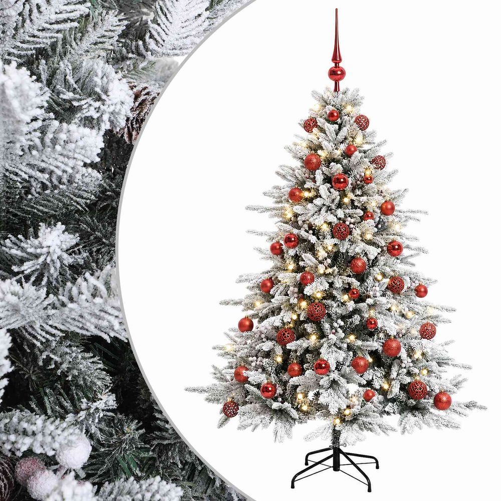 Sapin de noël artificiel avec boules 150 cm 150 led blanc chaud