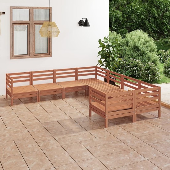 Salon de jardin 8 pcs bois de pin massif marron miel