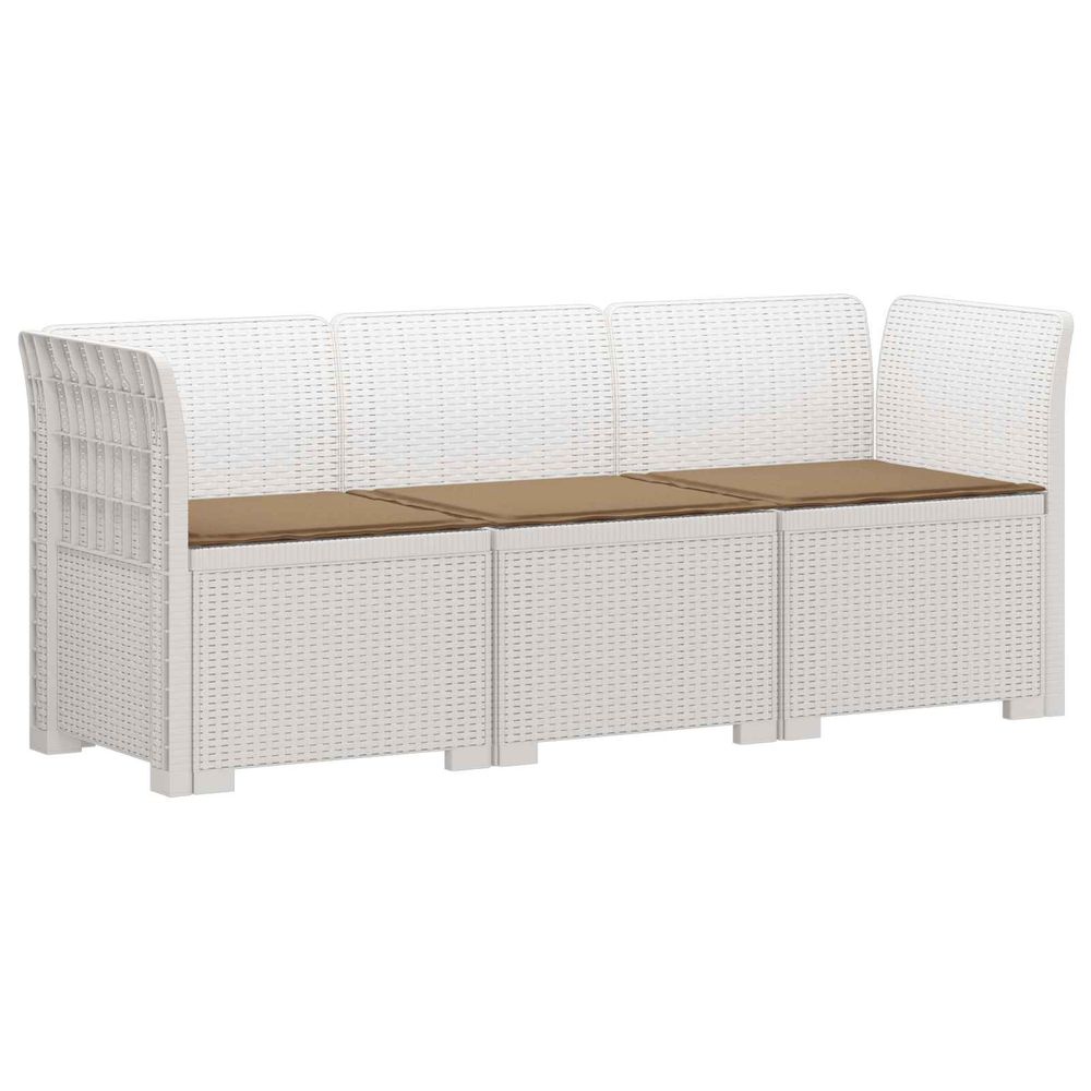 Canapé de jardin 3 places avec coussins look rattan pp blanc