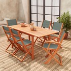 Salon de jardin savane extensible - almeria - table 120/180cm avec rallonge. 2 fauteuils et 4 chaises. En bois d'eucalyptus  huilé