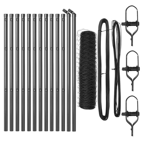 Clôture avec poteaux gris 0.4 x 25 m acier recouvert de pvc