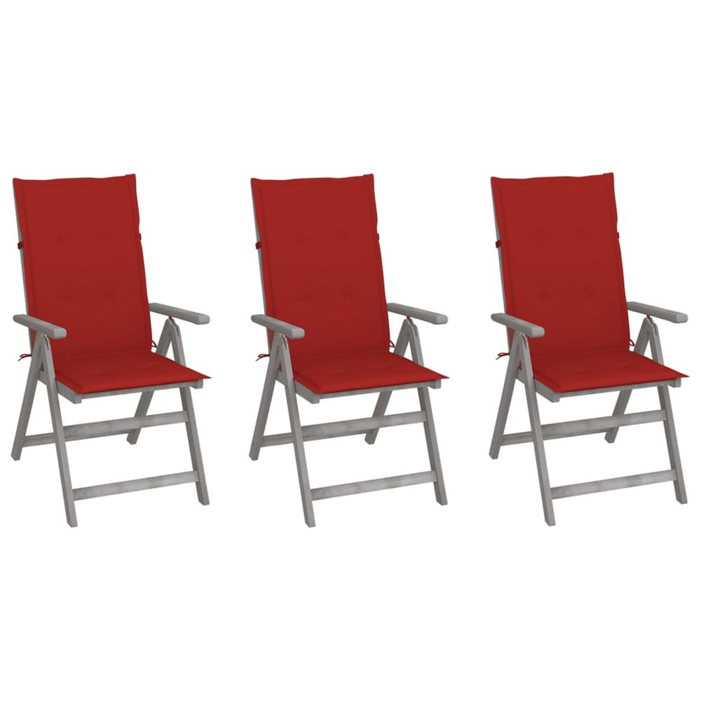 Chaises inclinables de jardin lot de 3 et coussins bois acacia