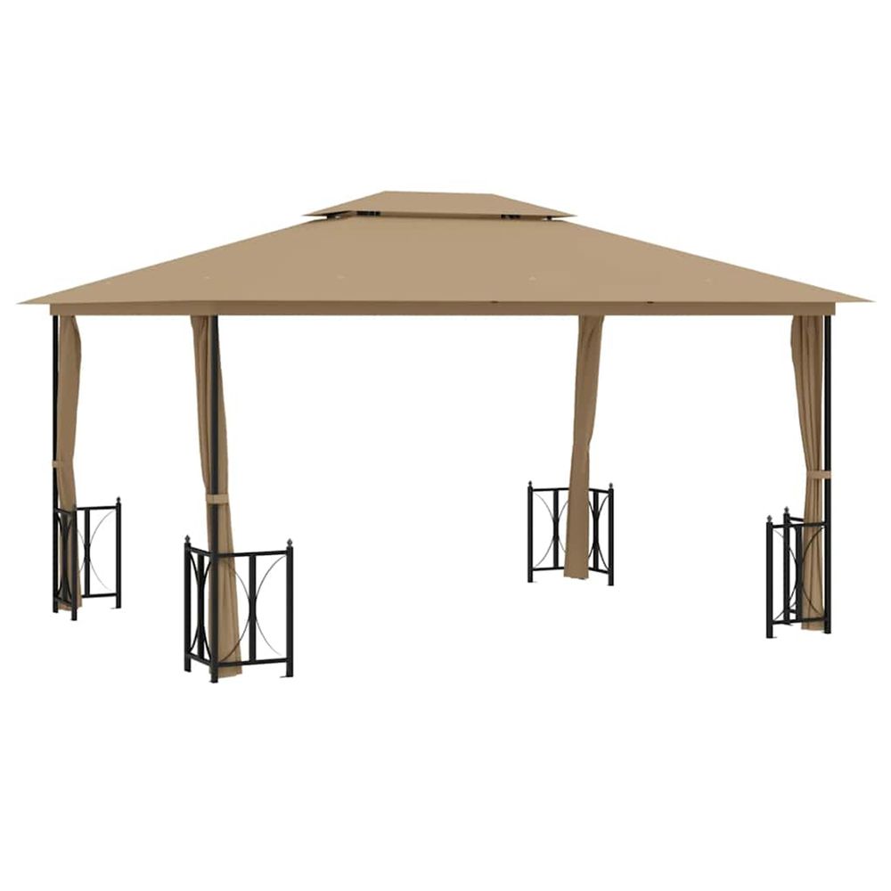 Tonnelle avec parois et toit double 3x4 m taupe