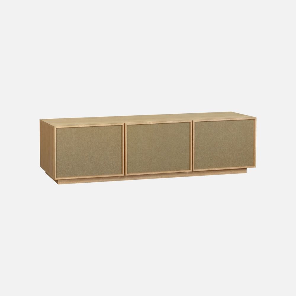 Meuble tv décor bois et tissu 3 portes 180cm - kuba