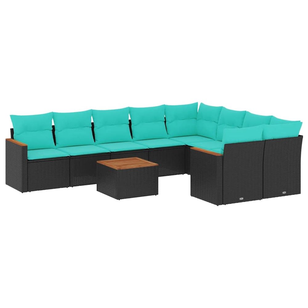 Ensemble de canapé de jardin 10 pcs avec coussins noir