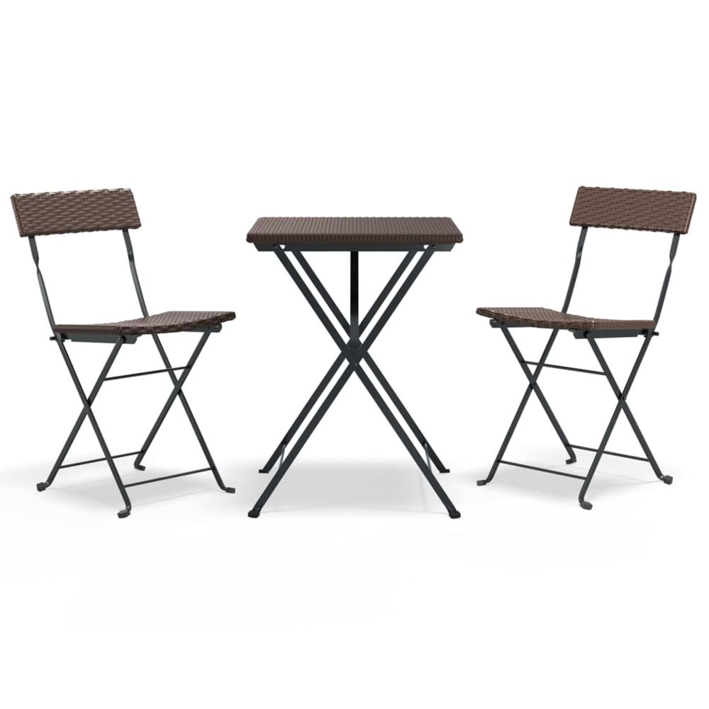 Ensemble de bistro pliable 3 pcs marron résine tressée