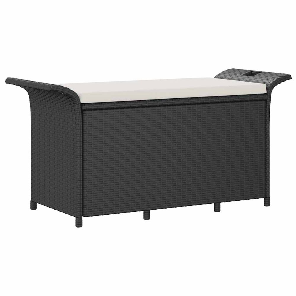 Banc de jardin avec coussin noir 116x46x57 cm résine tressée