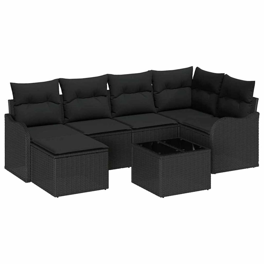 Ensemble de canapé de jardin 7 pc noir polyrotin