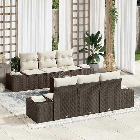 Ensemble de canapé de jardin 7 pcs marron polyrotin