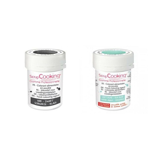 2 colorants alimentaires en poudre - noir-vert d'eau