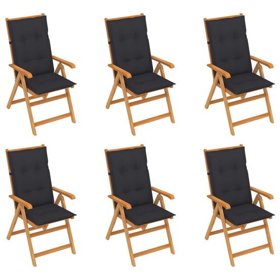 Chaises de jardin 6 pcs avec coussins anthracite bois de teck