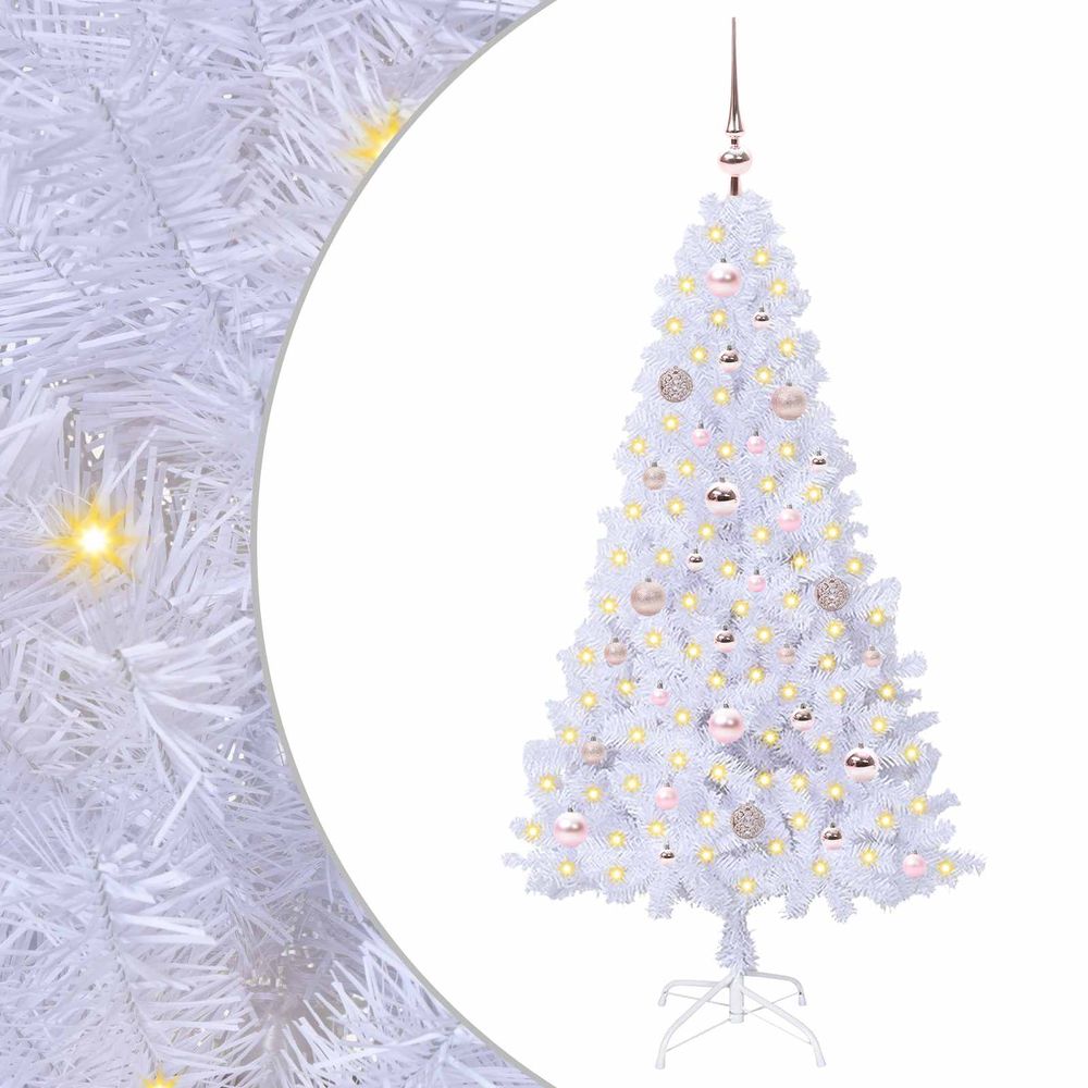 Sapin de noël artificiel blanc 150 cm pvc et acier
